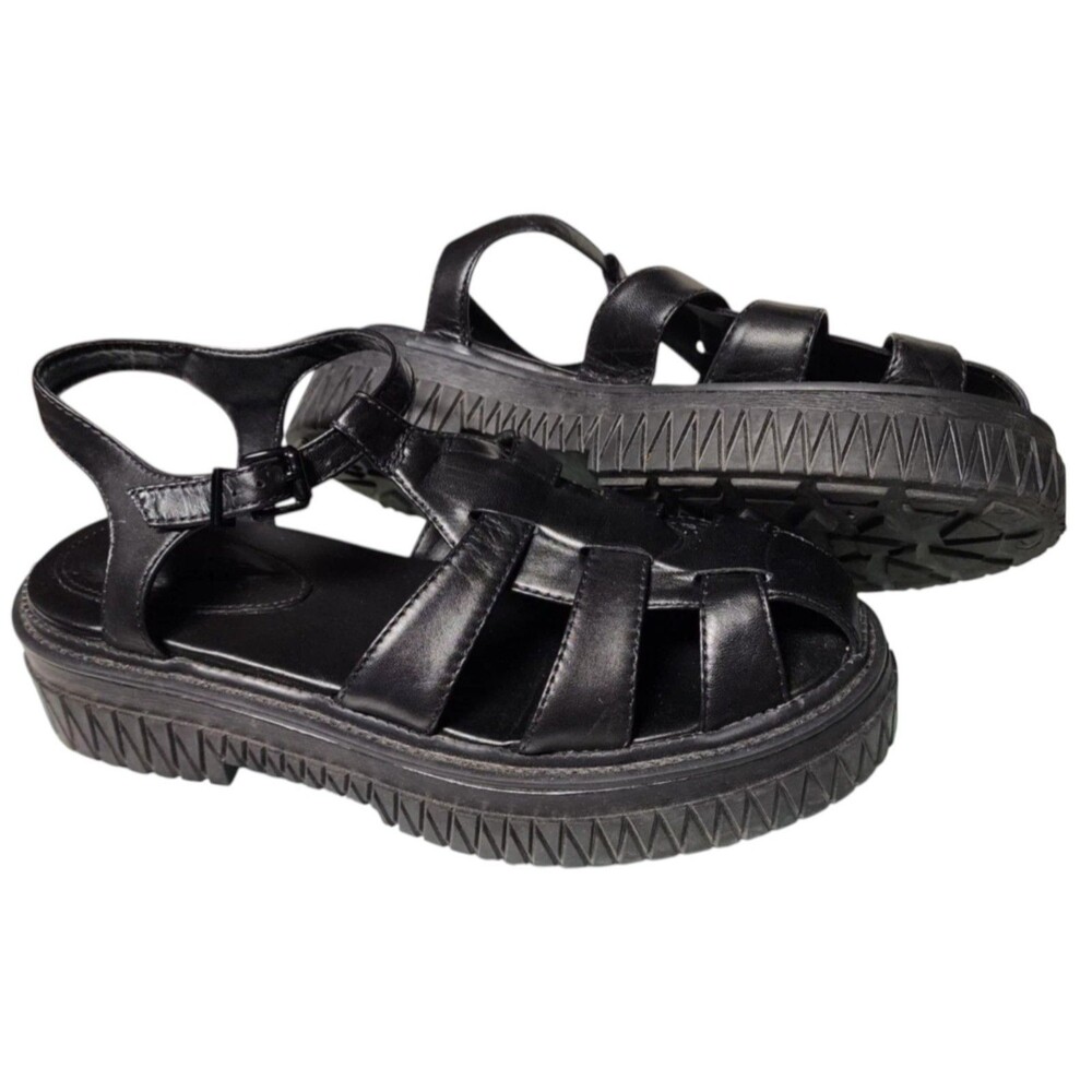 SCHUTZ Beatrix Y2K Platform Black Leather Sandals Size 8B Made In Brazil